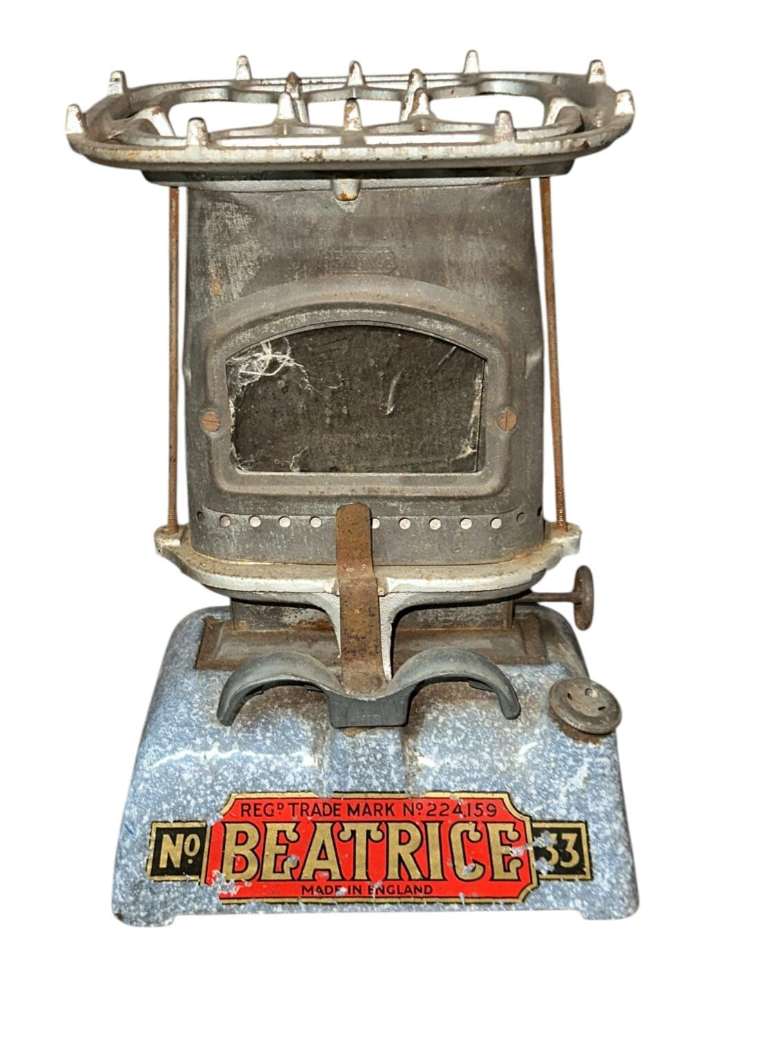 THB13954 Beatrice No.33 paraffin stove grey mottled enamel with